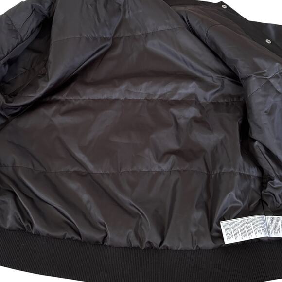 PUMA Varsity Bomber Jacket Y2K Satin Streetwear Logo Spell Out Snap Button M - Picture 8 of 8